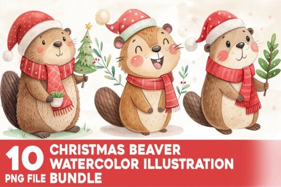 Christmas Beaver Watercolor Bundle: Illustrations for Seasonal Branding
