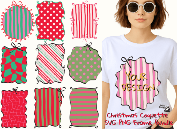 Christmas Coquette SVG-PNG Frame Bundle for Festive Branding and Illustrations
