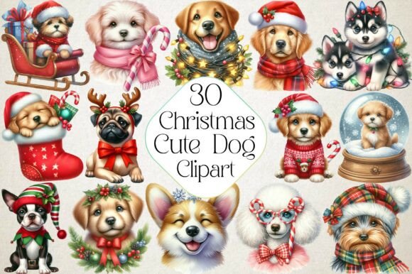 Christmas Cute Dog Clipart for Brand Identity and Illustrations