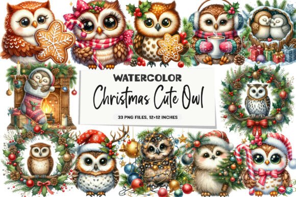 Christmas Cute Owl Sublimation Clipart for Illustrations
