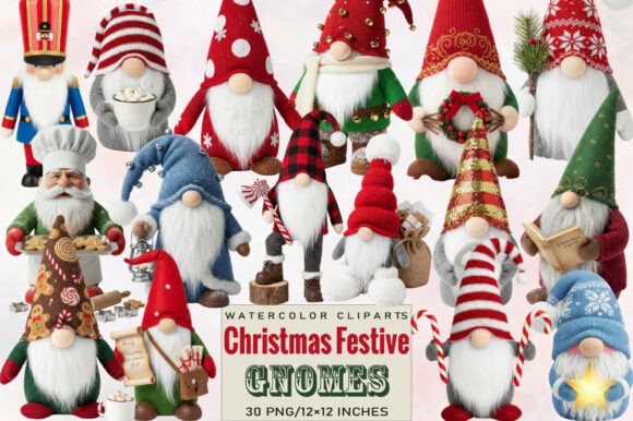 Christmas Festive Gnomes Sublimation Illustrations for Handmade Creators