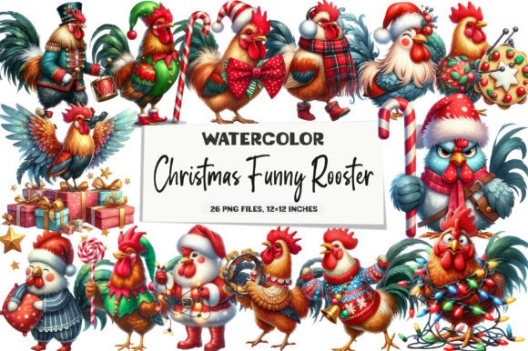 Christmas Funny Rooster Clipart Review: Illustrations for Branding