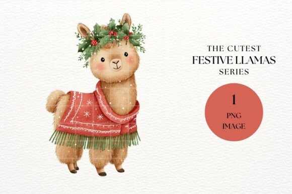 Christmas Llama Wreath Clipart: A Festive Illustration for Content Creators