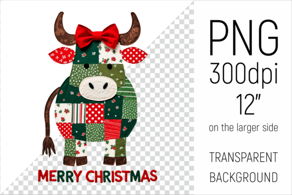 Christmas Patchwork Cow Clipart for Bloggers and Publishers