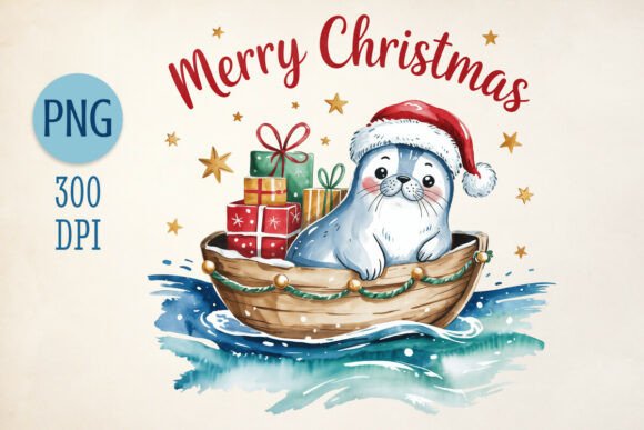 Christmas Seal in Boat with Gifts PNG: A Review for Illustrations