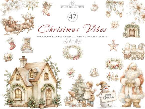 Christmas Vibes Clipart Set: A Festive Illustration for Handmade Creations