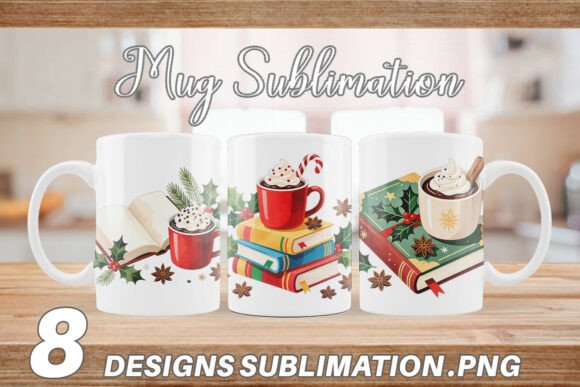 Cozy Christmas Books Mug Wrap: A Festive Illustration for Crafters