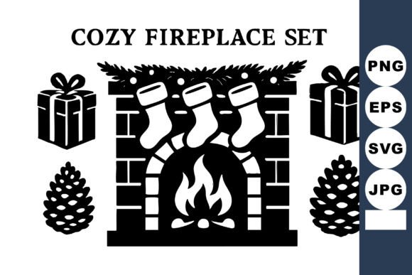 Cozy Fireplace Set with Christmas Stocki: Illustrations for Brand Design