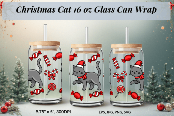 Cute Christmas Cat Glass Can Wrap