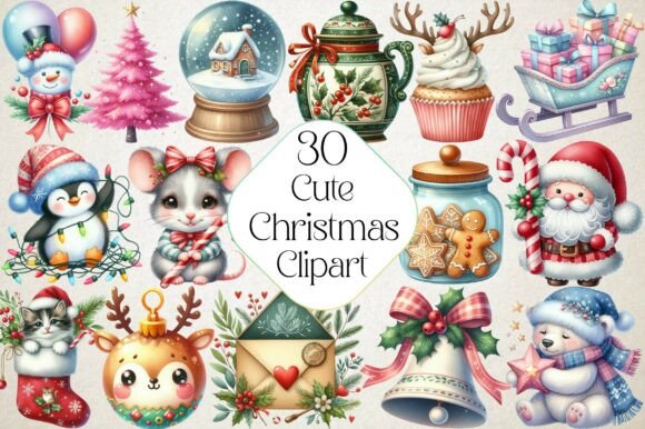 Cute Christmas Clipart, Png Illustrations