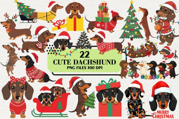Cute Christmas Dachshund Clipart: Essential Illustrations for Holiday Branding