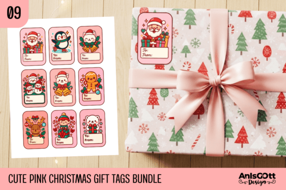 Cute Pink Christmas Gift Tags Label Set Illustrations Review