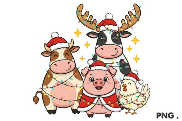 Farm Animal Christmas Lights PNG: A Delightful Embroidery Design for Seasonal Projects