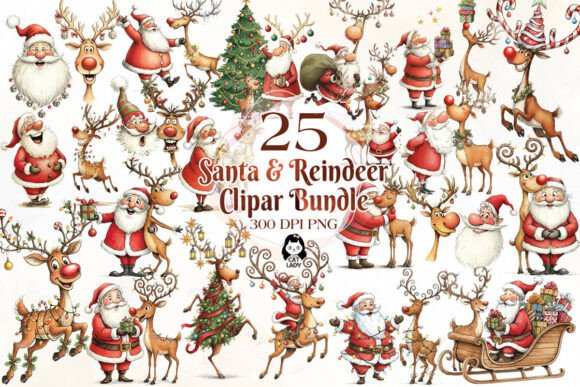 Funny Christmas Santa Reindeer Bundle: A Festive Graphic Design Asset for Handmade Creations