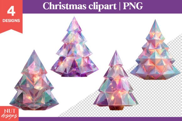 Geometric Crystal Christmas Trees PNG: A Premium Illustration for Modern Branding