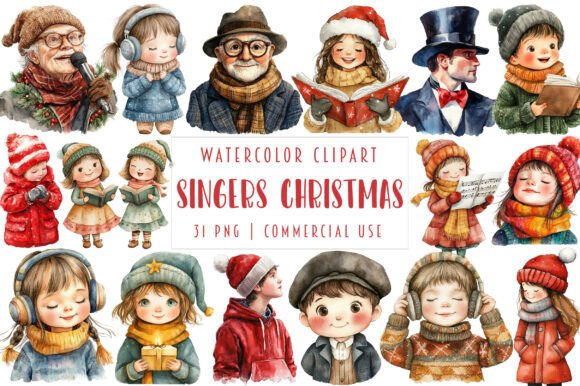Joyful Carol Singers Christmas Clipart for Illustrations
