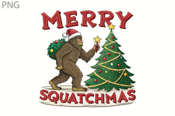 Merry Squatchmas Bigfoot Christmas PNG in Illustrations