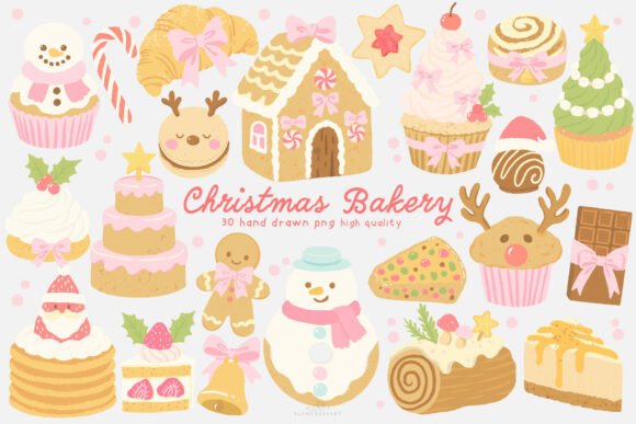 Pastel Christmas Bakery Clipart: A Versatile Illustration for Digital Sellers
