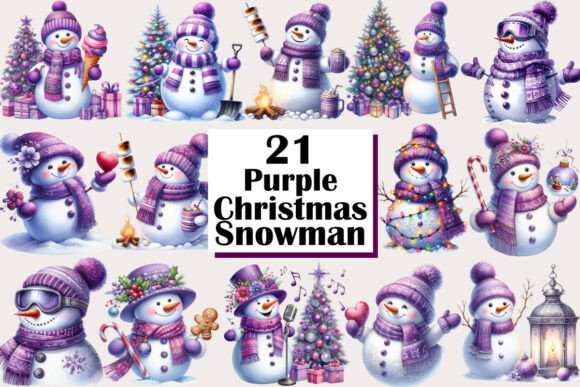 Purple Christmas Snowman Clipart Review for Embroidery Projects