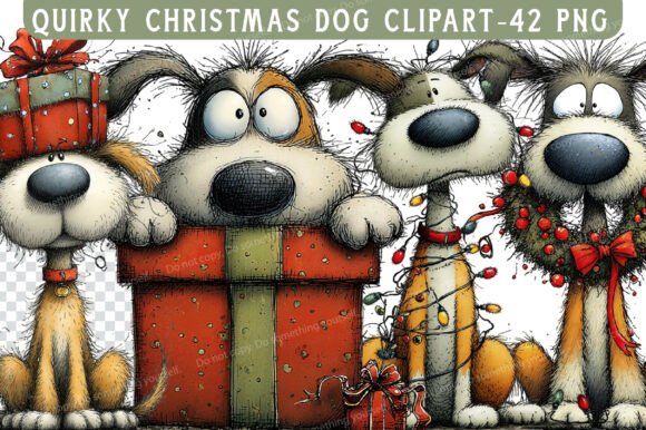 Quirky Christmas Dog Clipart for Brand Illustrations