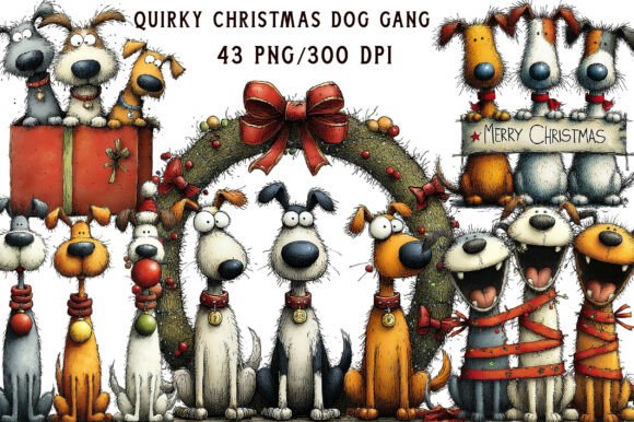 Quirky Christmas Dog Gang Clipart
