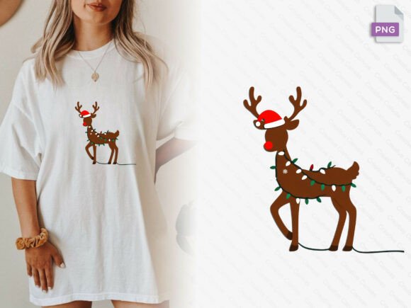 Reindeer Lights Silhouette Christmas Png for Editorial Design