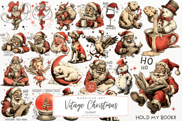 Vintage Christmas Clipart Png Bundle Review for Embroidery Projects