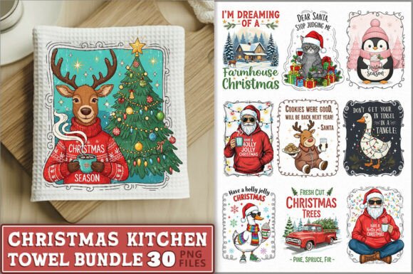VIntage Christmas Kitchen Towel PNG Bund: A Crafter’s Review of These Illustrations