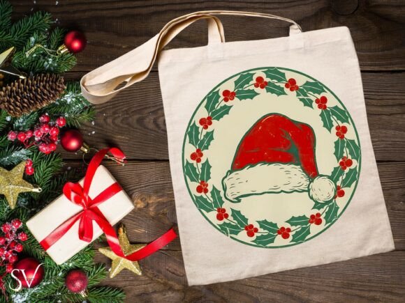 Vintage Santa Hat Christmas Medallion: A Unique Illustration for Branding and Marketing