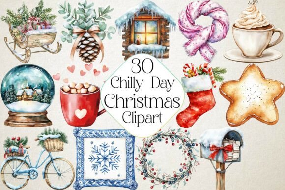 Watercolor Chilly Christmas Day Clipart