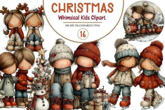 Whimsical Christmas Kids Clipart and Illustrations
