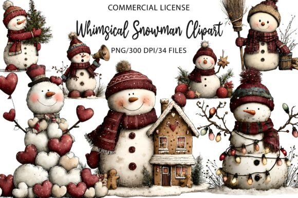Whimsical Snowman Christmas Clipart